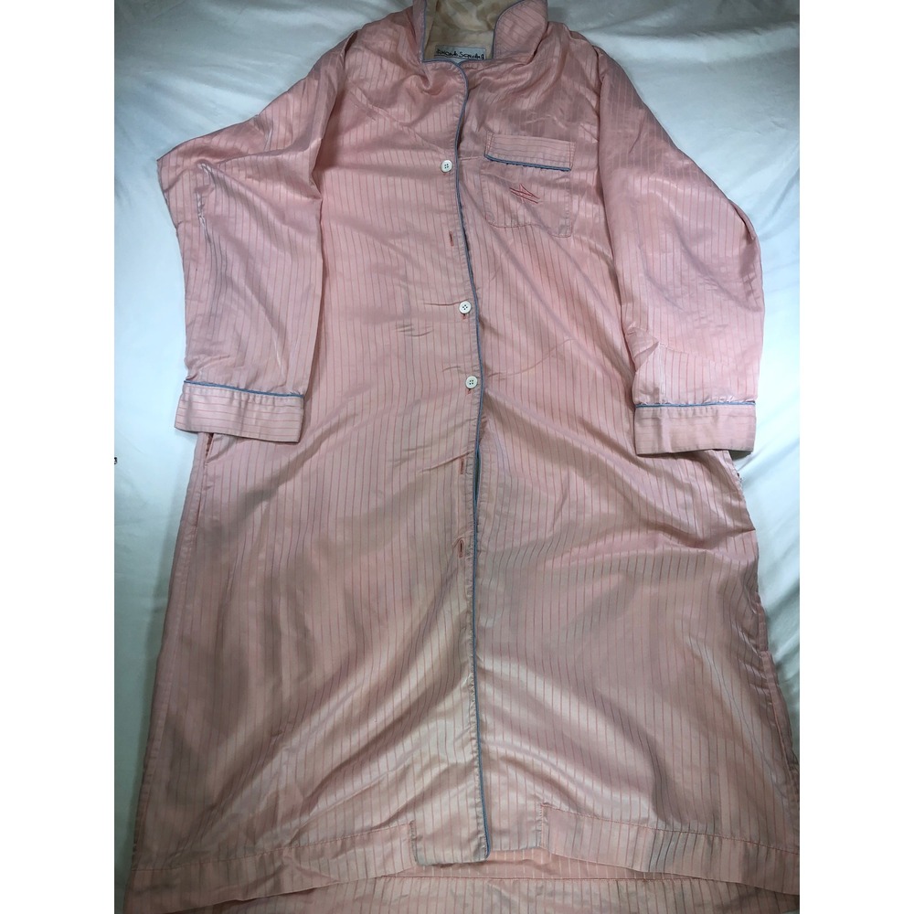 Fernando Sanchez Vintage Pink Stripe Jacquard Nightgown Sleep Shirt L RN 63646